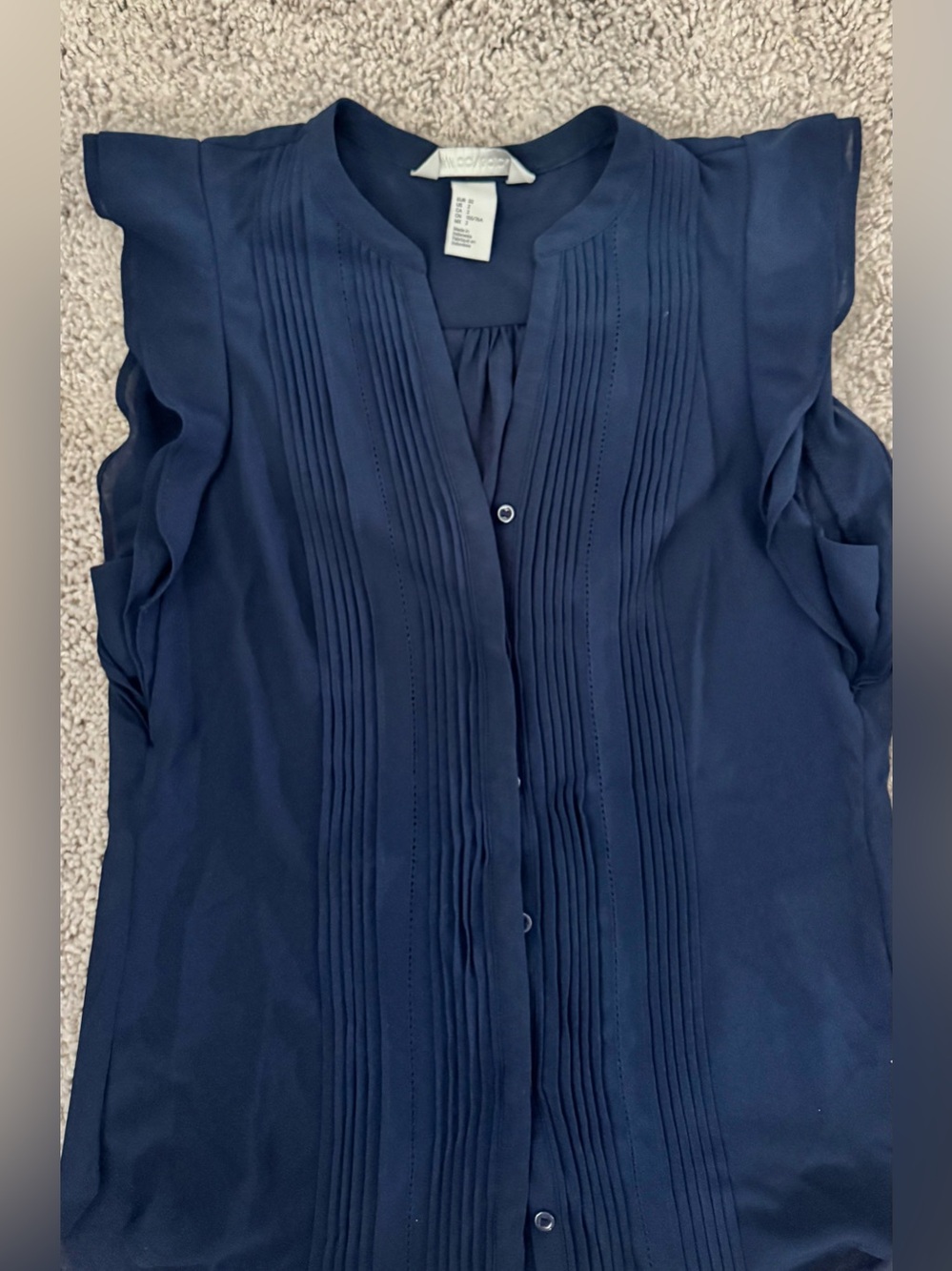 H&M Navy Pleated Flutter Sleeve Blouse
